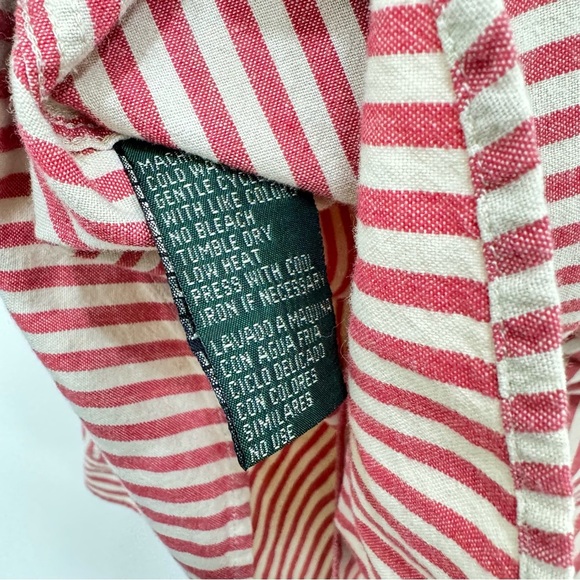 Lauren Ralph Classic Oxford Button Down Shirt Pearl Snap Red White Striped - Picture 4 of 6